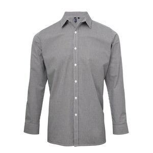 Premier Mens Gingham Long-Sleeved Shirt / Black/White